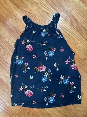 Market & Spruce Navy Floral Halter Tank Top